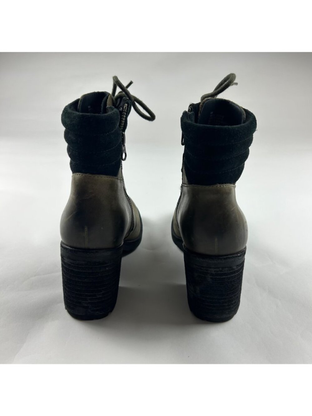 Kork Ease Distressed Olive Leather Lace Up Chunky Heel Ankle Boot 6M - Picture 6 of 8